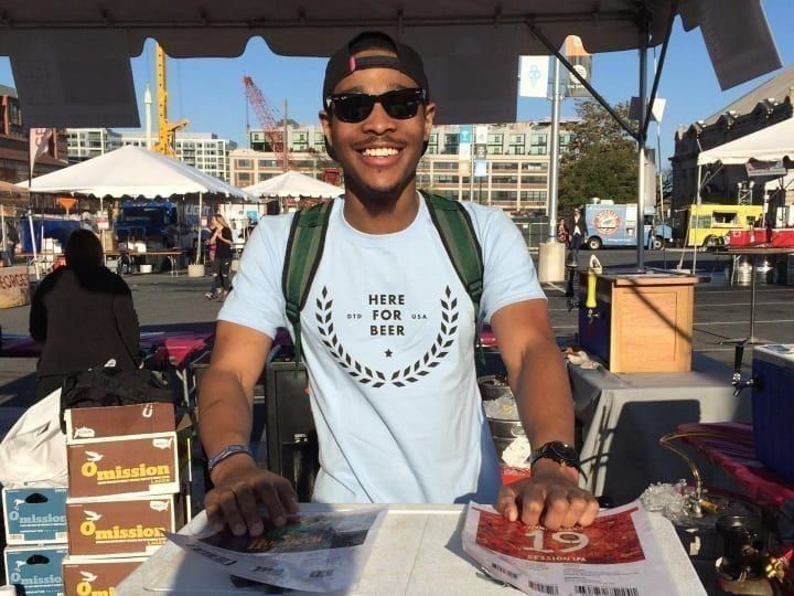PBS graduate bartending at an outdoor event